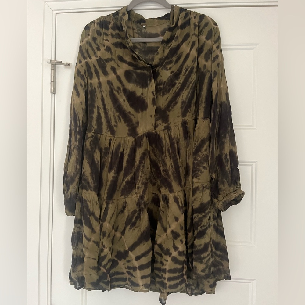 Tie-Dye Long Sleeve tunic mini green tie day small Dress young fabulous broke